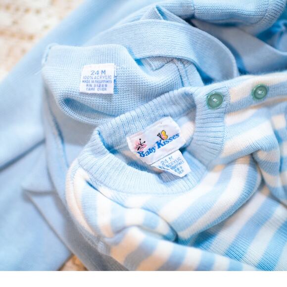 Vintage 90s Baby Boy Overalls, Light Blue Knit Football Baseball, Toddler 24 Mo - Picture 8 of 15